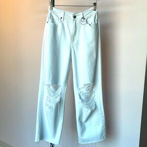 Hidden, wide leg, cropped, white jeans